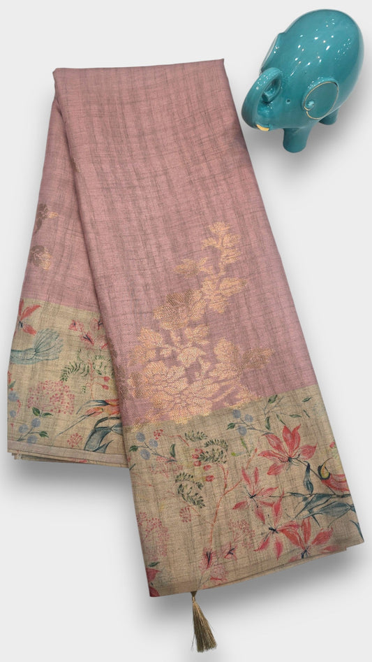 LIGHT ONION Raw Tassar Silk Saree with Heritage digital by Mayurikaa