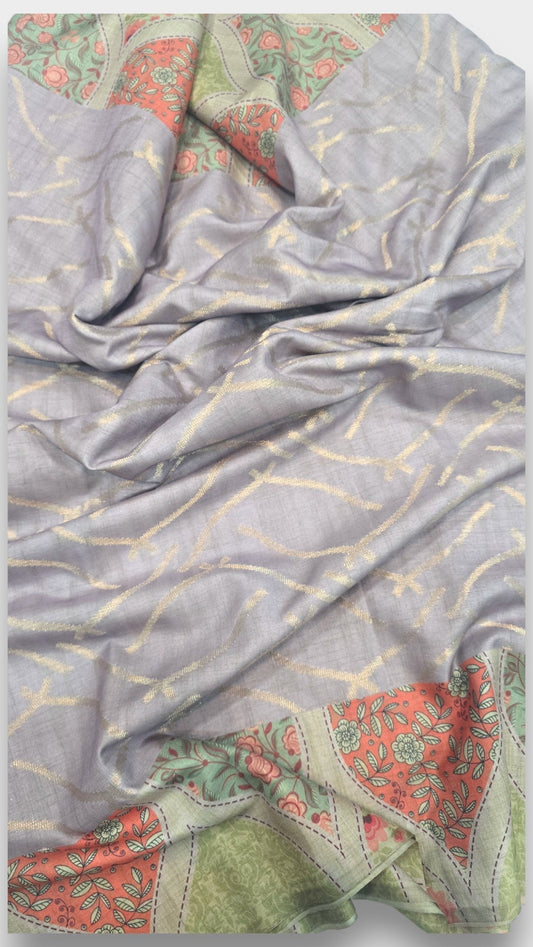 “Handwoven Raw Tussar Silk Saree with geometric weaving – Mayurikaa”