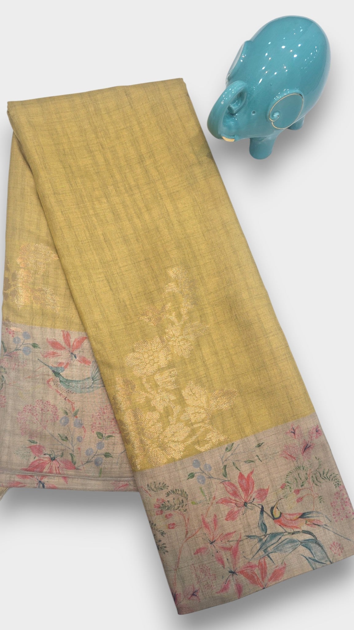 lemonade yellow Raw Tassar Silk Saree with Heritage digital by Mayurikaa