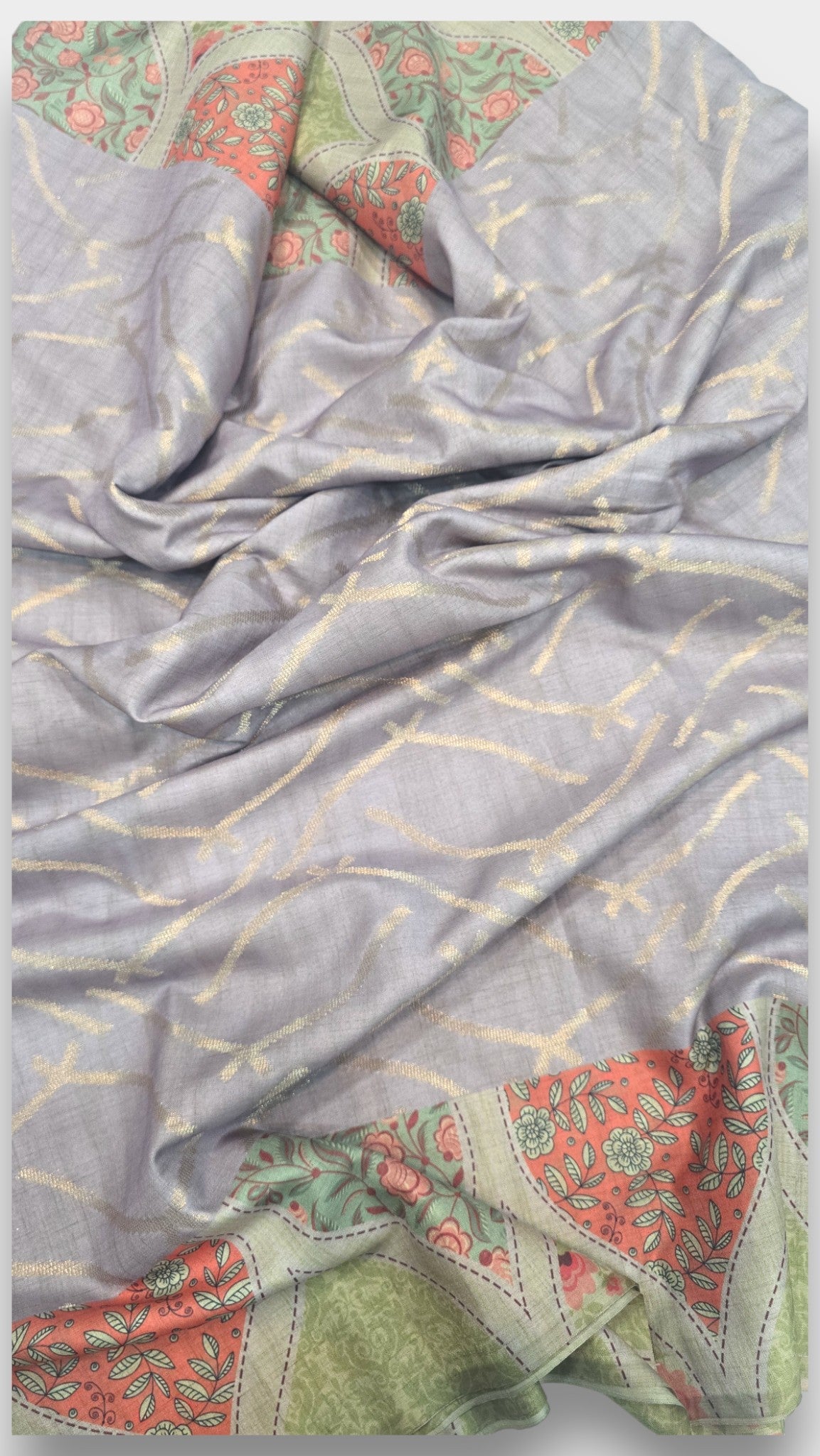 Periwinkle Raw Crape Tassar Saree with Geometric Weaving