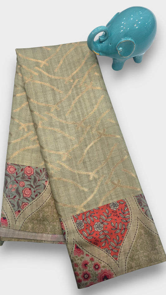 Spring Green Raw Crape Tassar Saree by Mayurikaa