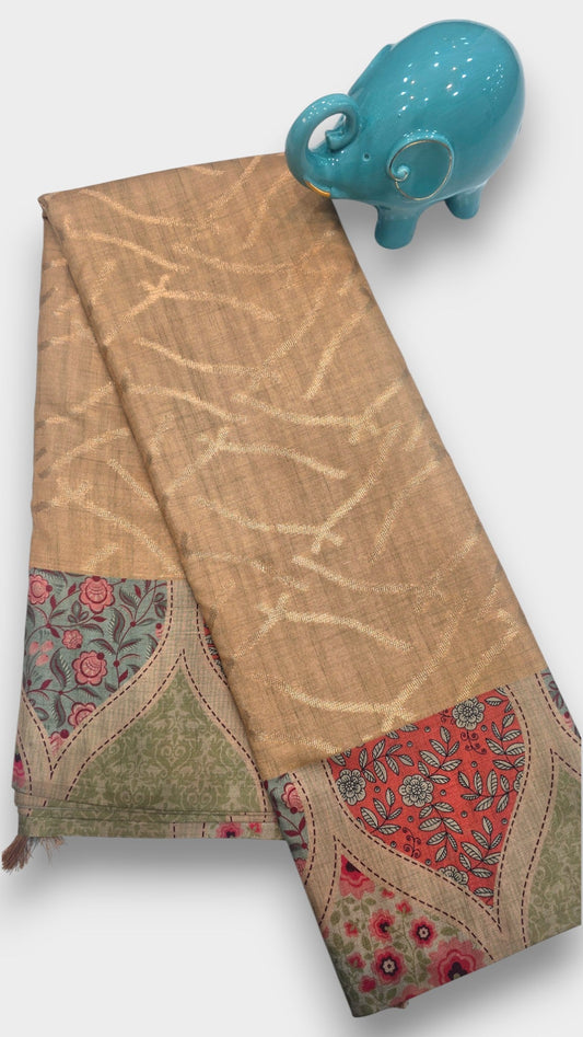 Heritage Beige Raw Crape Tassar Silk Saree Mayurikaa