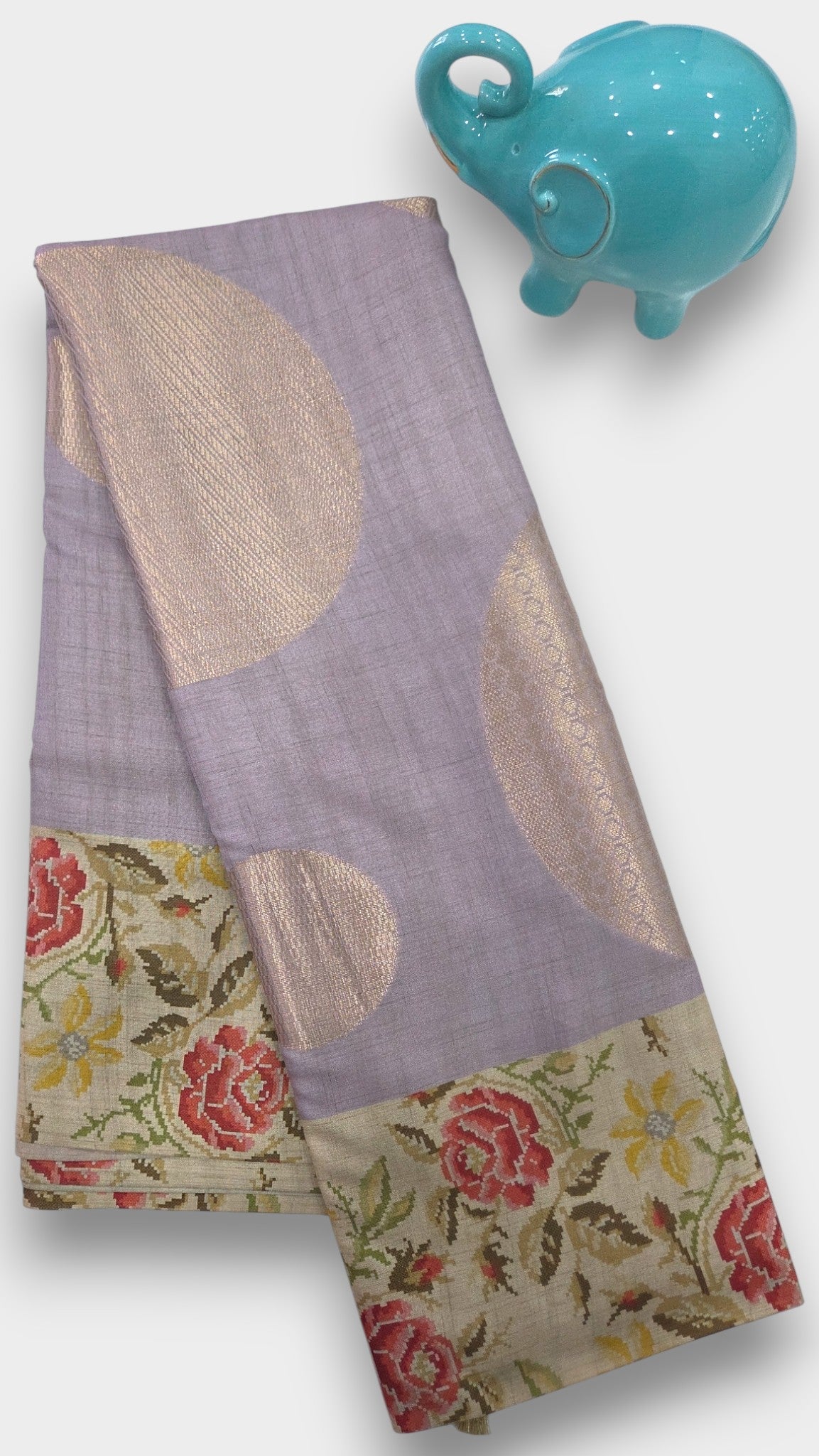 PERIWINKLE LAVENDER Raw Tussar Silk Saree with FLORAL Digital Print and Jari WEAVING – Mayurikaa
